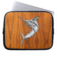 Silver Marlin on Teak Wood Decor