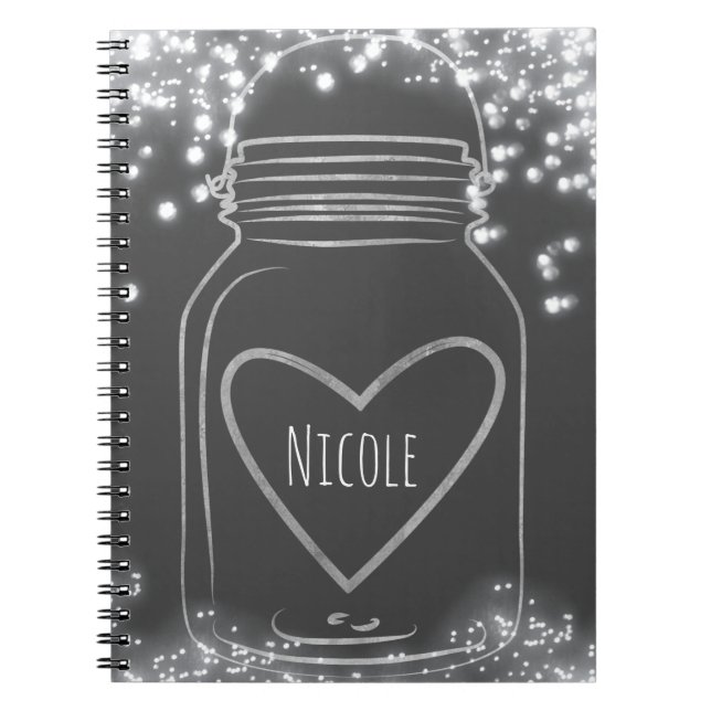 Silver Mason Jar & Lights Rustic Glam Any Colour Notebook (Front)