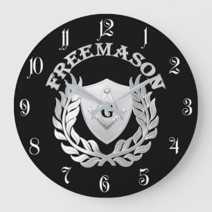 Silver masonry symbol large clock