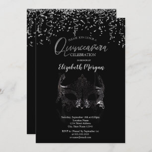 Silver Masque,Confetti Masquerade Quinceañera   Invitation