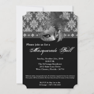 Silver Masquerade Ball Mask Costume Halloween Part Invitation