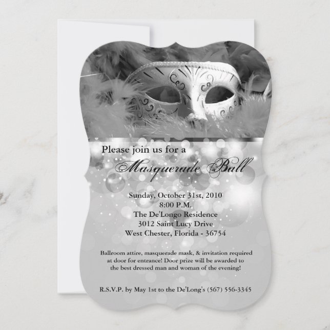 Silver Masquerade Ball Mask Costume Halloween Part Invitation (Front)