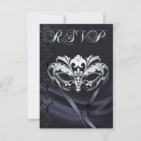Silver Masquerade Black Jewelled RSVP Invitation