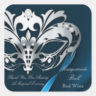 Silver Masquerade Blue Party Sticker