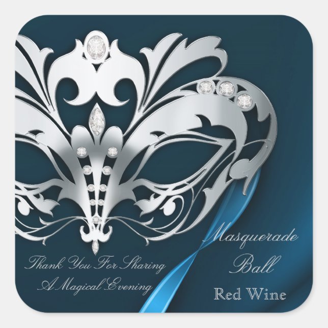 Silver Masquerade Blue Party Sticker (Front)