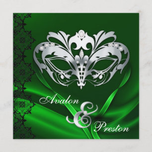 Silver Masquerade Green Jewelled Wedding Invitatio Invitation