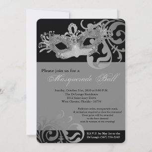 Silver Masquerade Mask Ball Costume Halloween Invitation
