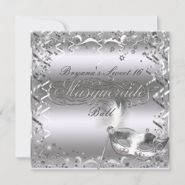 Silver Masquerade Mask Elegant Ball Birthday Party Invitation (Front)