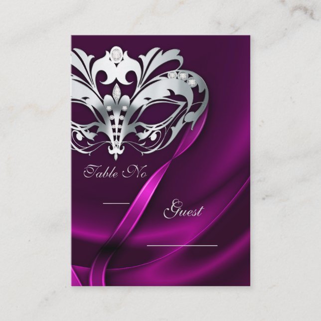 Silver Masquerade Pink Jewelled Table PlaceCard (Front)