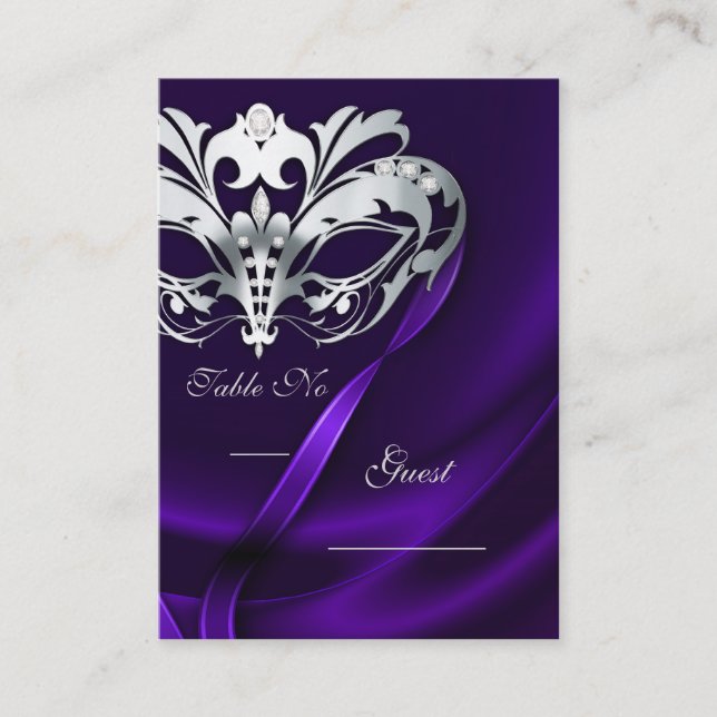 Silver Masquerade Purple Jewelled Table PlaceCard (Front)