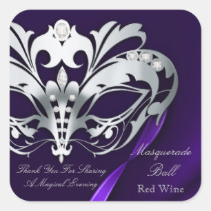 Silver Masquerade Purple Party Sticker