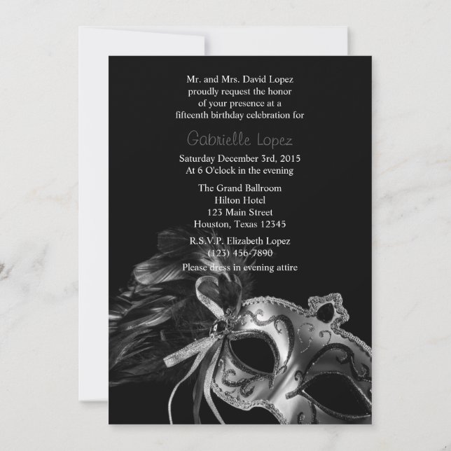 Silver Masquerade Quinceanera Ball Invitation (Back)