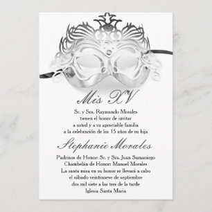 Silver Masquerade Quinceanera Birthday Invitation