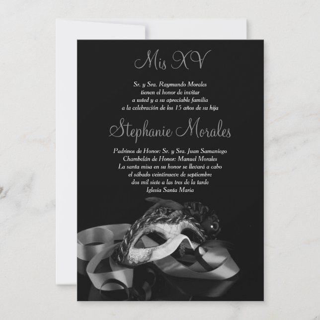 Silver Masquerade Quinceanera Invitation (Front)