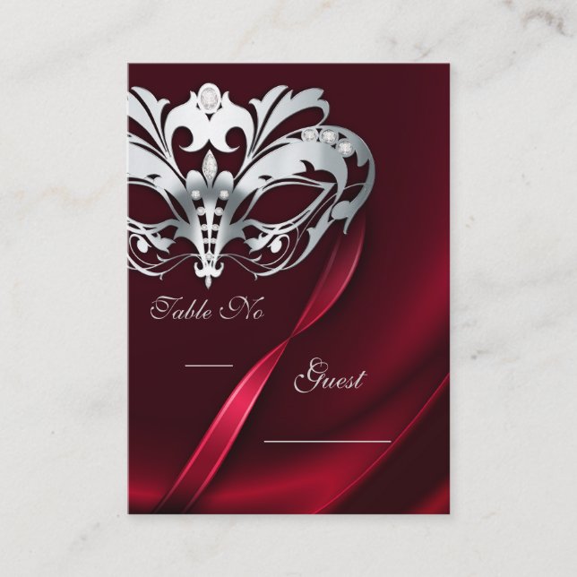 Silver Masquerade Red Jewelled Table PlaceCard (Front)