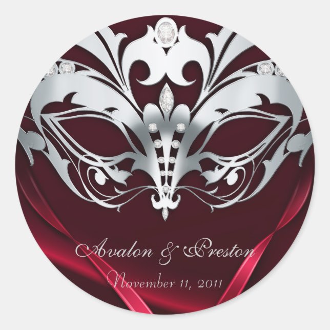 Silver Masquerade Red Wedding Sticker (Front)