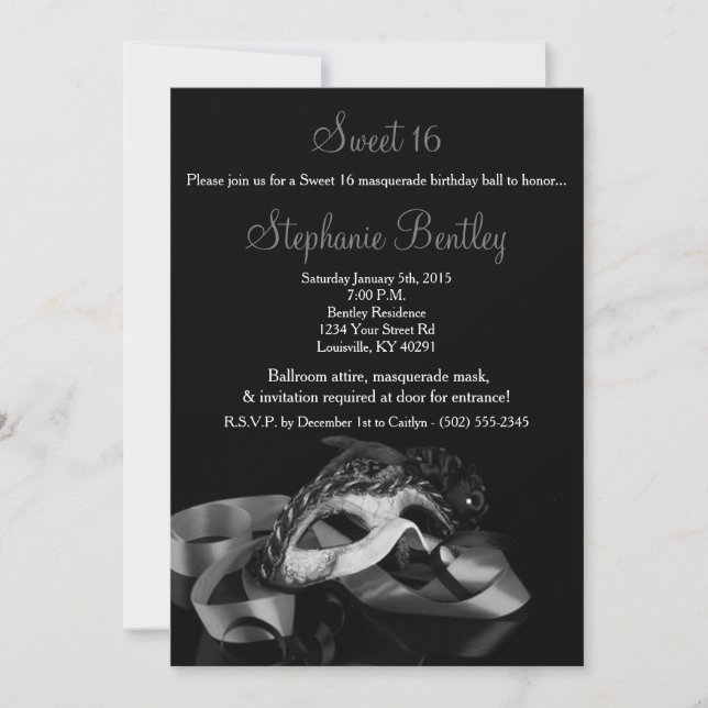 Silver Masquerade Sweet 16 Birthday Invitation (Front)