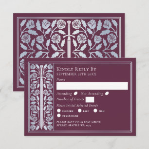 Silver Mauve Medieval Sword Wedding RSVP Card