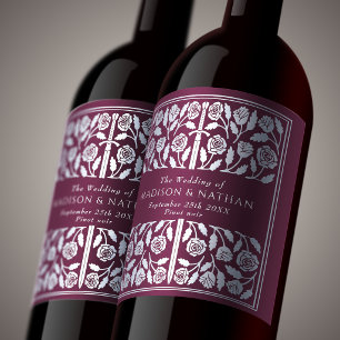 Silver Mauve Royal Mediaeval Sword Wedding Wine Label