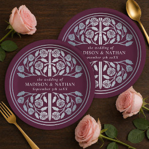 Silver Mauve Royal Medieval Sword Wedding  Paper Plate