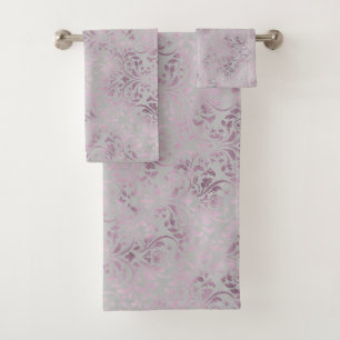 SILVER MAUVE VINTAGE INSPIRED BATHROOM TOWEL SET