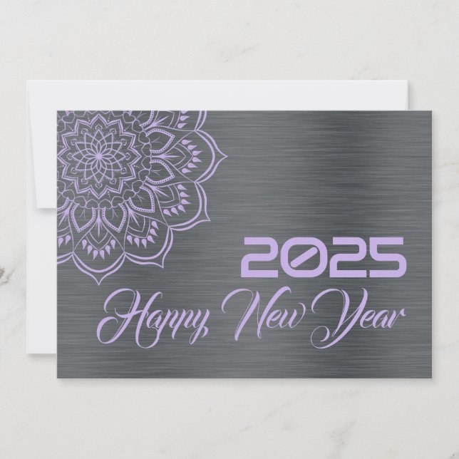 Silver mauve wish card New Year with mandala (Front)