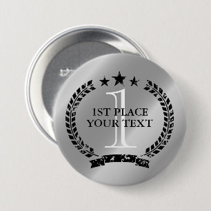 Silver medal laurel wreath crest 1st place winner 7.5 cm round badge