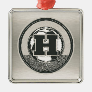 Silver Medal Soccer Monogram Letter H Metal Tree Decoration