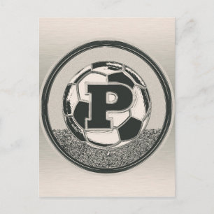 Silver Medal Soccer Monogram Letter P Postcard