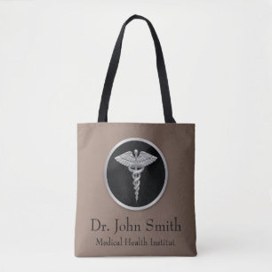 Silver Medical Caduceus - All-Over-Print Tote Bag