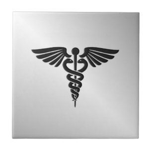Silver Medical Caduceus Ceramic Tile