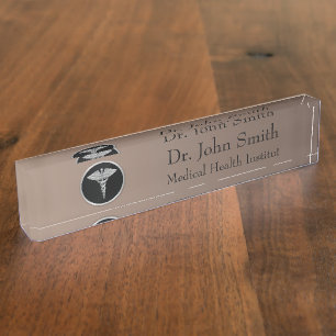Silver Medical Caduceus - Desk Nameplate