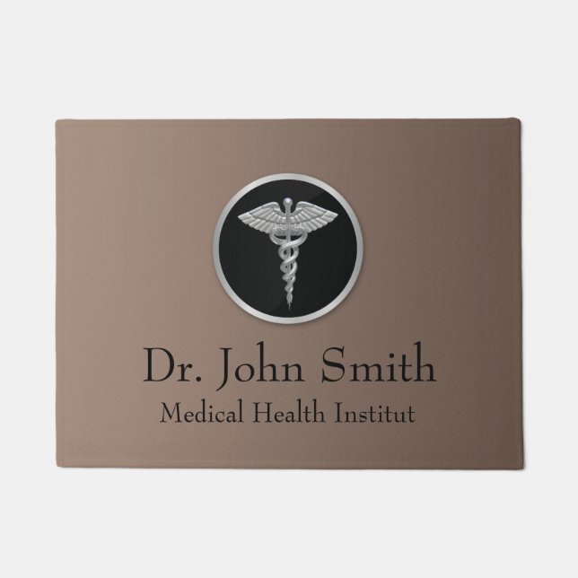 Silver Medical Caduceus - Doormat (Front)