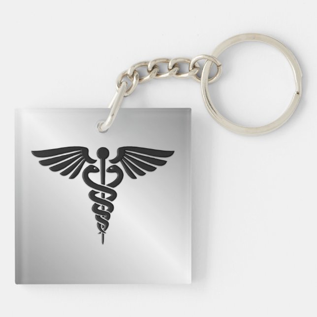 Silver Medical Caduceus Key Ring (Back)