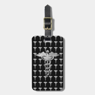 Silver Medical Caduceus Luggage Tag