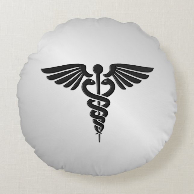 Silver Medical Caduceus Round Cushion (Front)