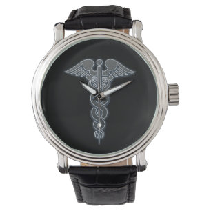 Silver Medical Symbol Nurses Doctors Caduceus Watch