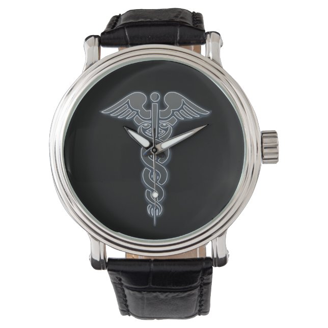 Silver Medical Symbol Nurses Doctors Caduceus Watch (Front)