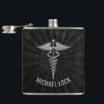 Silver Medical Symbol Personalised Nurses Doctors Hip Flask<br><div class="desc">Cool Caduceus Medical Specialities Personalised Vinyl Wrapped Flask. Great for gifts for doctors and nurses or send as a graduation gift, wedding gift as well. To change the text, use the personalise option. For more extensive text changes such as changes to the font, font colour, or text size and layout,...</div>