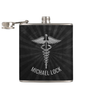 Silver Medical Symbol Personalised Nurses Doctors Hip Flask