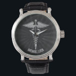 Silver Medical Symbol Personalised Nurses Doctors Watch<br><div class="desc">Cool Designer Caduceus Medical Specialities Personalised Wrist Watches for Male Nurses and Doctors. To change the text,  use the personalise option. For more extensive text changes such as changes to the font,  font colour,  or text size and layout,  choose the customise option.</div>