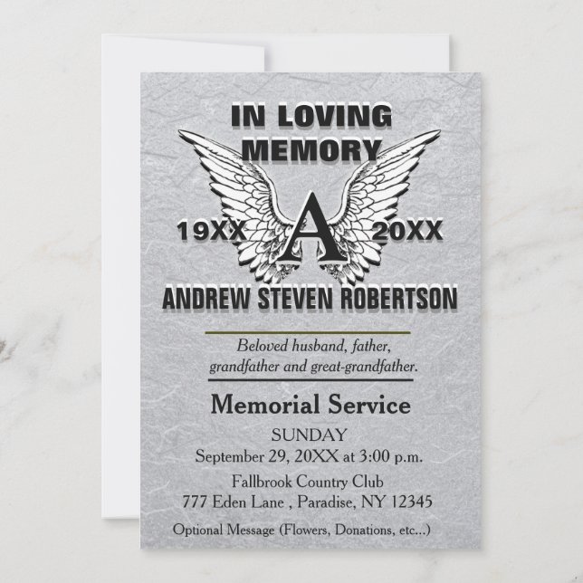 Silver Memorial Invitation | Angel Wings (Back)