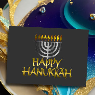 Silver Menorah Flames Happy Hanukkah Card
