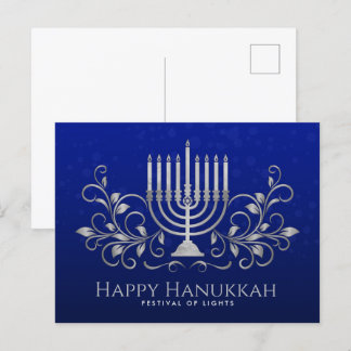 Silver Menorah Swirl Ornament Happy Hanukkah Postcard