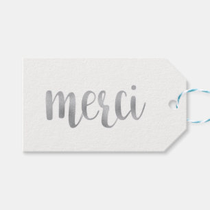 Silver "merci" favour tags, foil, horizontal gift tags