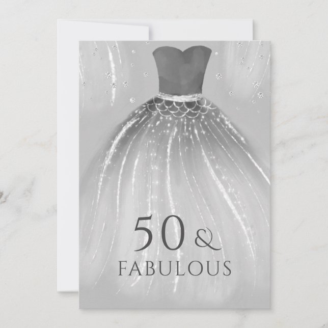 Silver Mermaid Dress 50 & Fabulous 50th Birthday Invitation (Front)