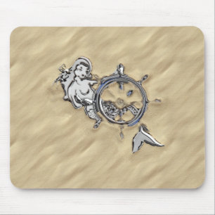 Silver Mermaid in the Sand Decor Mouse Pad