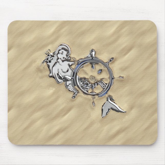 Silver Mermaid in the Sand Decor Mouse Pad (Front)
