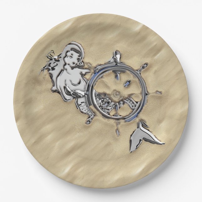Silver Mermaid in the Sand Paper Plate (Front)