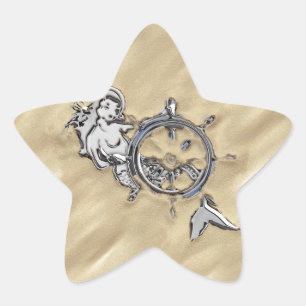 Silver Mermaid in the Sand Star Sticker